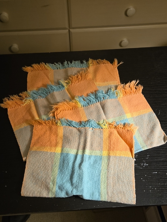 Source Unknown Other - Set of Colorblock Fringe Napkins - Orange & Blue